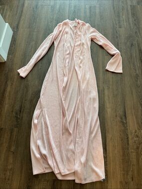 Spiritual Gangster Long Pink Ribbed Duster Cardigan
